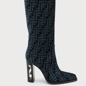 Fendi  Vitello Jacquard Knee Boots